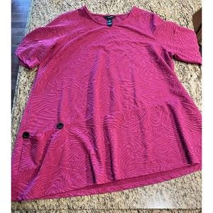 Ali Miles 2X Tunic Top Shirt Blouse Asymmetric Stretch Crinkle Flowy Pink pocket